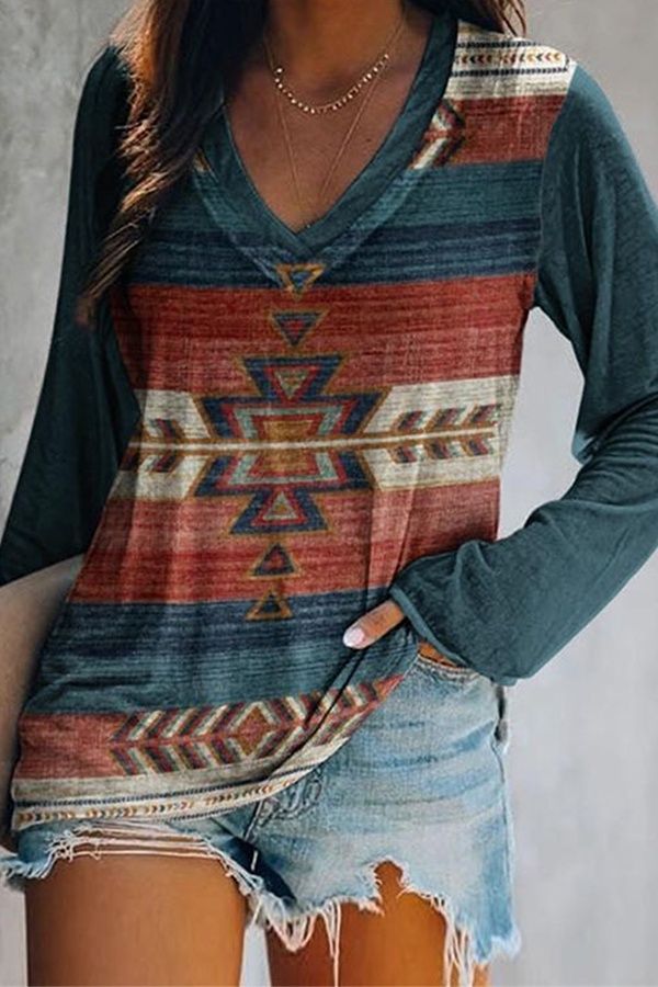 Casual en stijlvolle print Basic V-hals tops (8 kleuren)