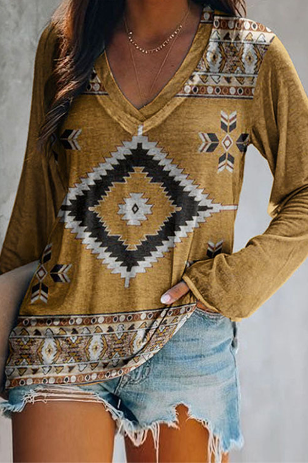 Casual en stijlvolle print Basic V-hals tops (8 kleuren)