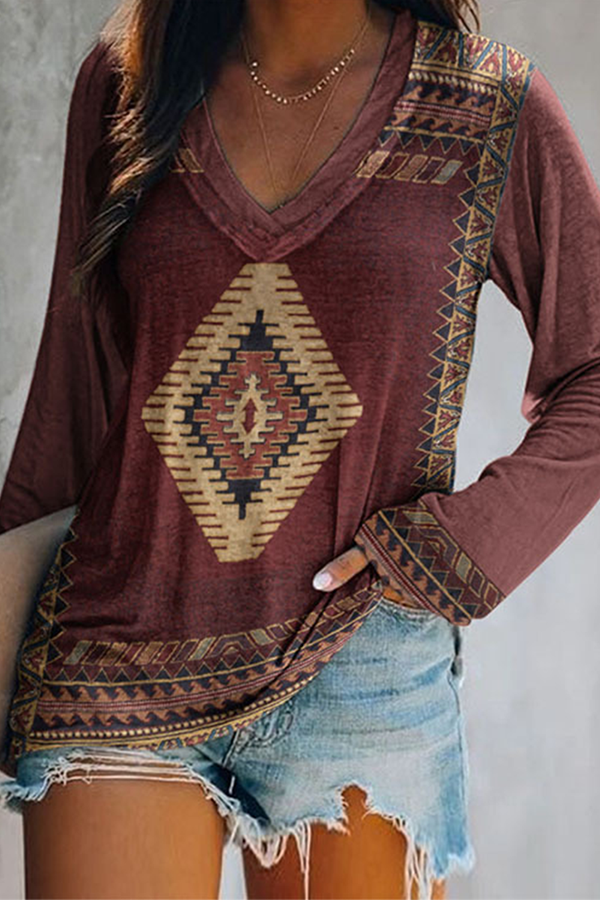 Casual en stijlvolle print Basic V-hals tops (8 kleuren)