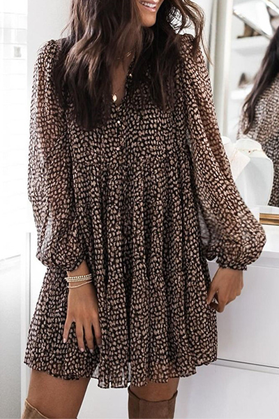 Elegant & Stylish Print Buckle Flounce V Neck A Line Dresses