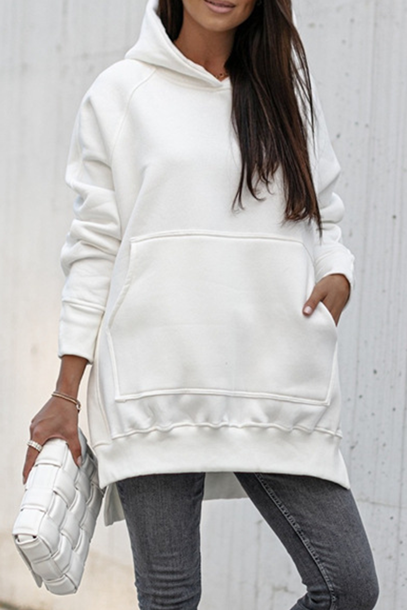 Casual & Stylish Classic Solid Pocket Slit Hooded Collar Tops