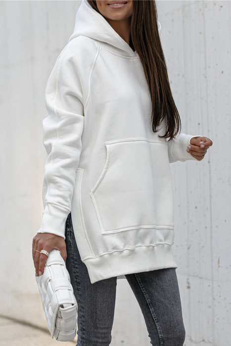 Casual & Stylish Classic Solid Pocket Slit Hooded Collar Tops