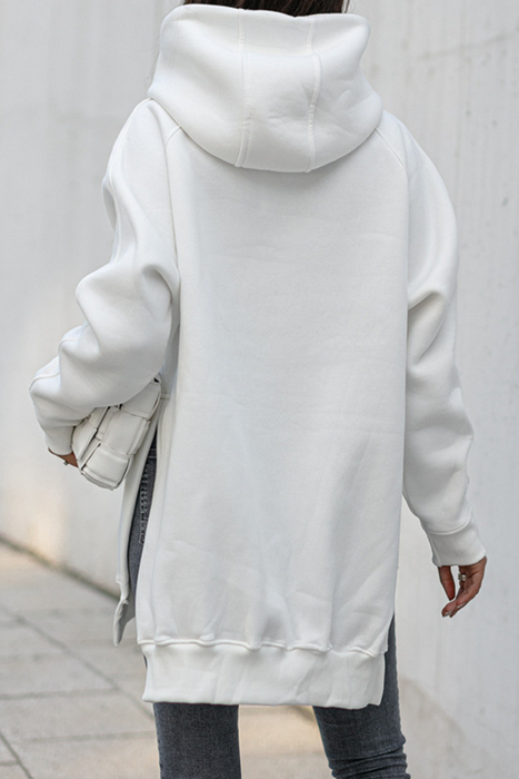 Casual & Stylish Classic Solid Pocket Slit Hooded Collar Tops