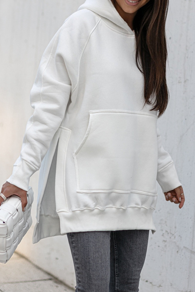 Casual & Stylish Classic Solid Pocket Slit Hooded Collar Tops