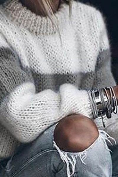 Casual en stijlvolle gestreepte patchwork-contrast-topjes met O-hals