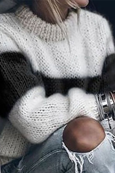 Casual en stijlvolle gestreepte patchwork-contrast-topjes met O-hals