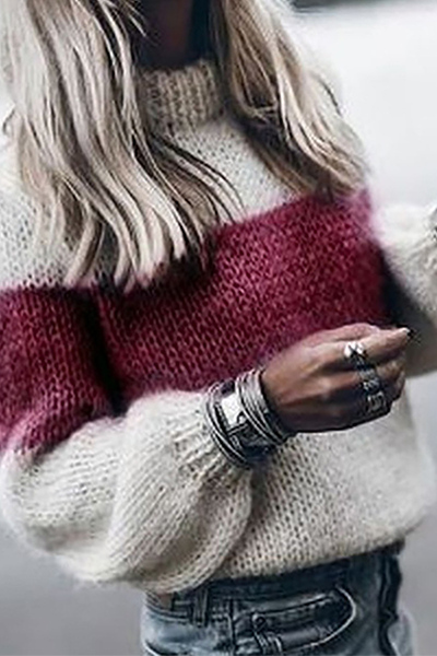 Casual en stijlvolle gestreepte patchwork-contrast-topjes met O-hals