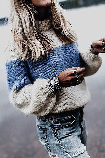 Casual en stijlvolle gestreepte patchwork-contrast-topjes met O-hals