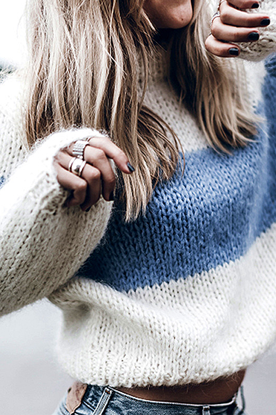 Casual en stijlvolle gestreepte patchwork-contrast-topjes met O-hals