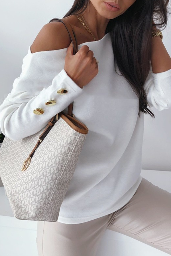 Casual & Stylish Classic Solid Patchwork Buckle Oblique Collar Tops(3 Colors)