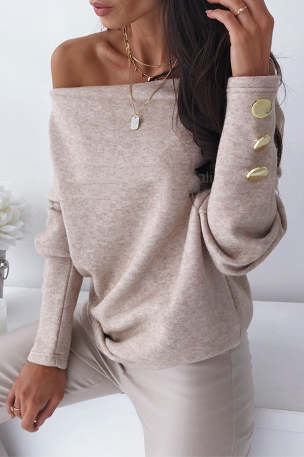 Casual & Stylish Classic Solid Patchwork Buckle Oblique Collar Tops(3 Colors)