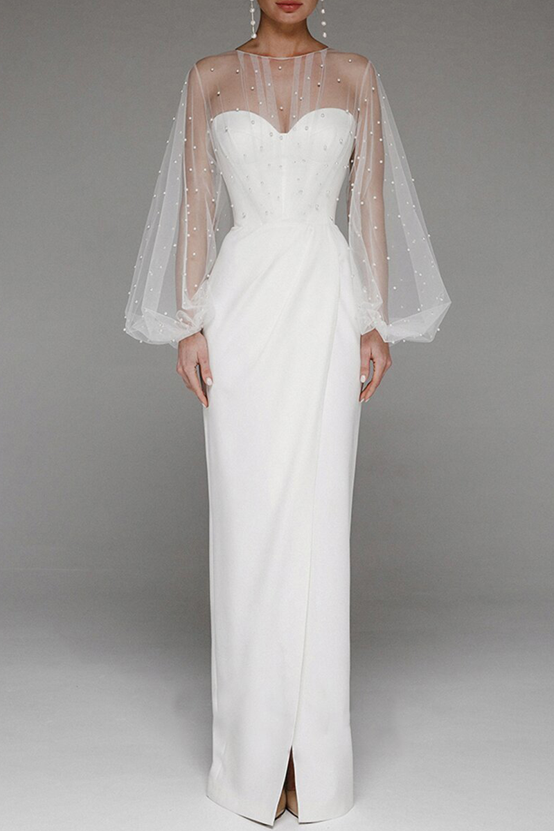 Beroemdheden Elegante effen split kralen Mesh strapless avondjurk Jurken Elegant voor speciale gelegenheden