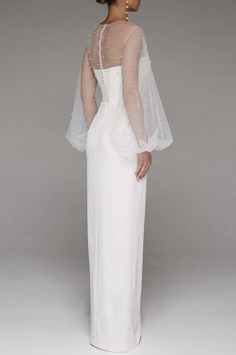 Beroemdheden Elegante effen split kralen Mesh strapless avondjurk Jurken Elegant voor speciale gelegenheden