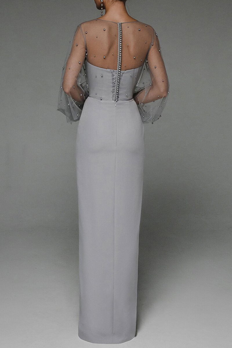 Beroemdheden Elegante effen split kralen Mesh strapless avondjurk Jurken Elegant voor speciale gelegenheden