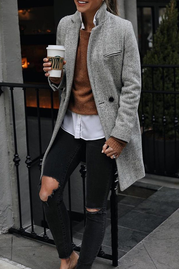 Casual straatgestreepte bovenkleding met patchwork en gesp en kraag - een must-have toevoeging