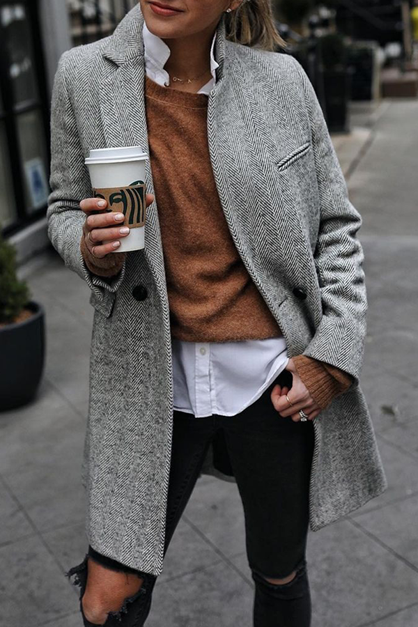 Casual straatgestreepte bovenkleding met patchwork en gesp en kraag - een must-have toevoeging