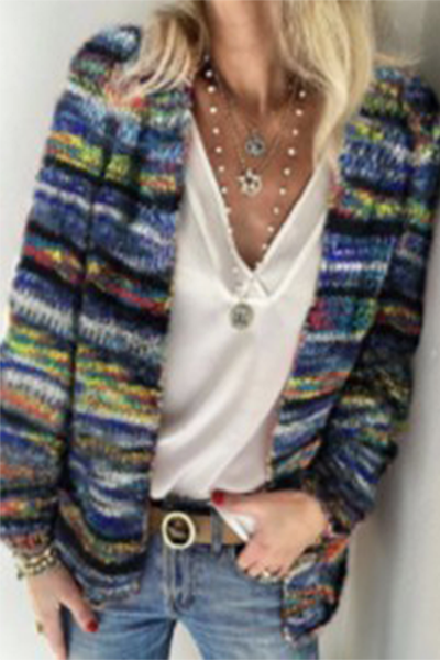 Casual Striped Patchwork Basic Outerwear - A Must-Have Addition