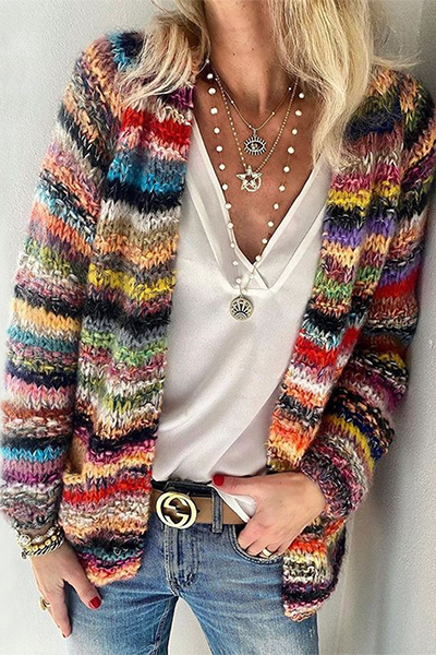 Casual Striped Patchwork Basic Outerwear - A Must-Have Addition