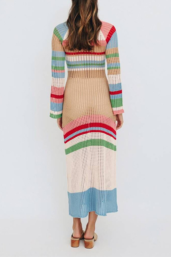 Casual en stijlvol Elegant en stijlvol patchwork uitgeholde contrasterende U-halsjurken