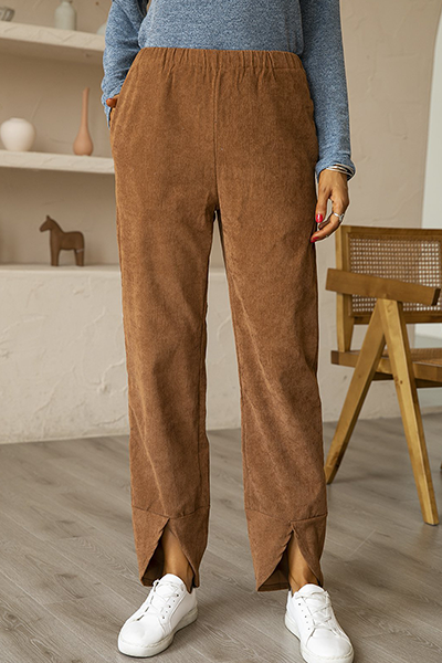 Casual & Stylish Classic Solid Pocket Slit Straight Classic Solid Color Bottoms