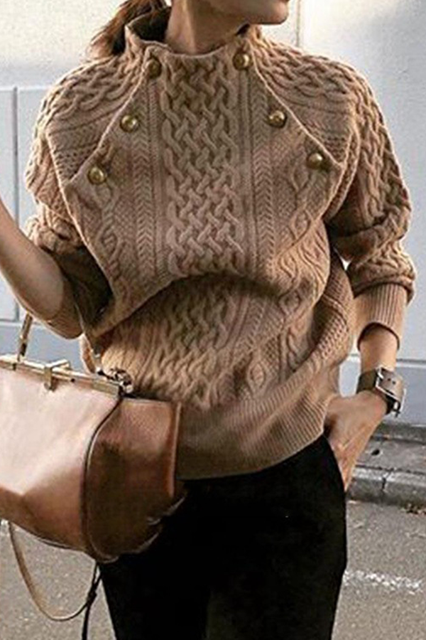 Casual & Stylish Classic Solid Patchwork Buckle Half A Turtleneck Sweaters