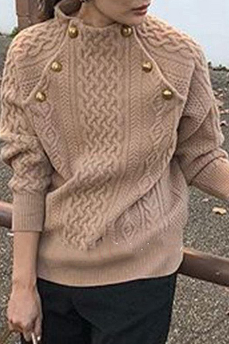 Casual & Stylish Classic Solid Patchwork Buckle Half A Turtleneck Sweaters