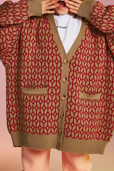 Mode Casual en stijlvolle geometrische patchwork gesp V-hals bovenkleding nep-pocket trui