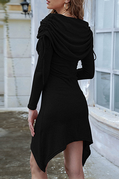 Fashion Elegant & Stylish Classic Solid Split Joint Fold Off The Shoulder Irregular Dress Dresses
