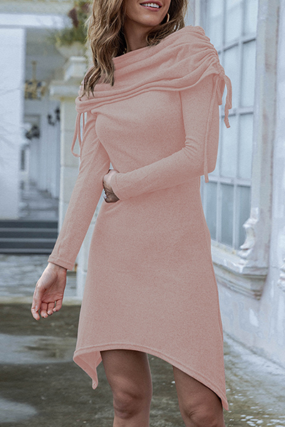 Fashion Elegant & Stylish Classic Solid Split Joint Fold Off The Shoulder Irregular Dress Dresses