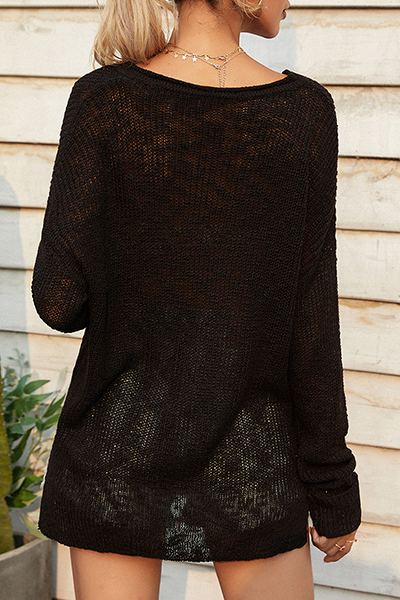 Casual & Stylish Classic Solid Draw String Basic V Neck Tops Sweater