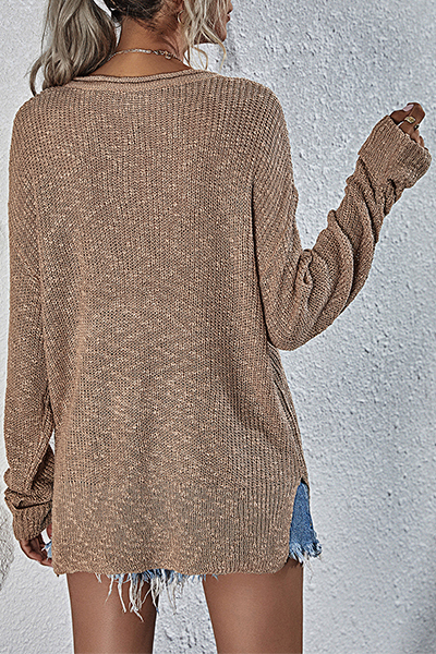 Casual & Stylish Classic Solid Draw String Basic V Neck Tops Sweater