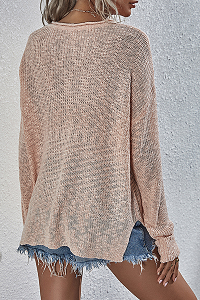 Casual & Stylish Classic Solid Draw String Basic V Neck Tops Sweater