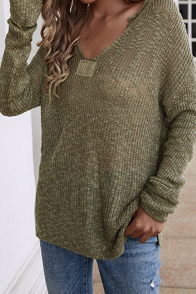 Casual & Stylish Classic Solid Draw String Basic V Neck Tops Sweater
