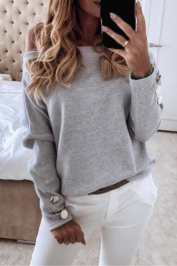 Casual & Stylish Classic Solid Buckle Off The Shoulder Tops(3 Colors)