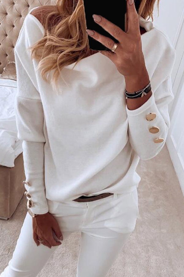 Casual & Stylish Classic Solid Buckle Off The Shoulder Tops(3 Colors)