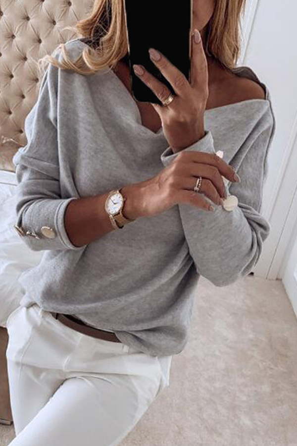 Casual & Stylish Classic Solid Buckle Off The Shoulder Tops(3 Colors)