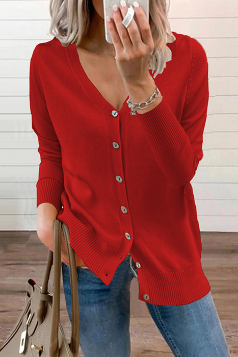 Casual & Stylish Classic Solid Patchwork Buckle V Neck Tops Sweater(12 Colors)
