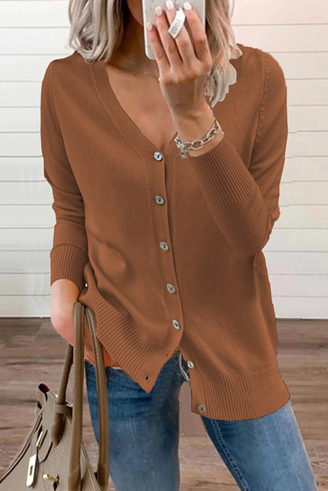 Casual & Stylish Classic Solid Patchwork Buckle V Neck Tops Sweater(12 Colors)