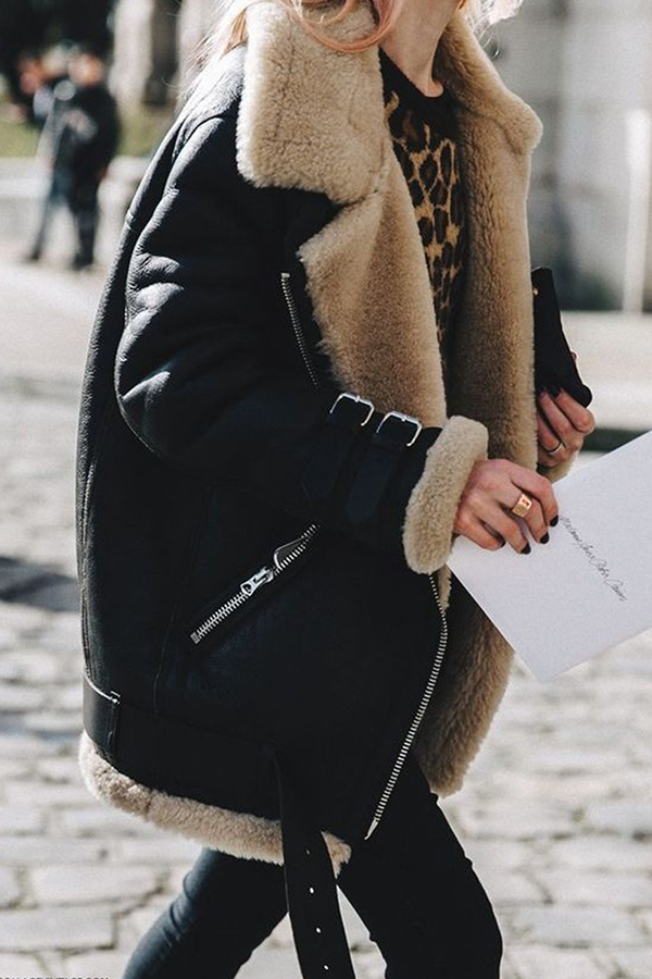 Street Fashion: Zipper Turndown Collar Outerwear with Patchwork (Available in 3 Colors)