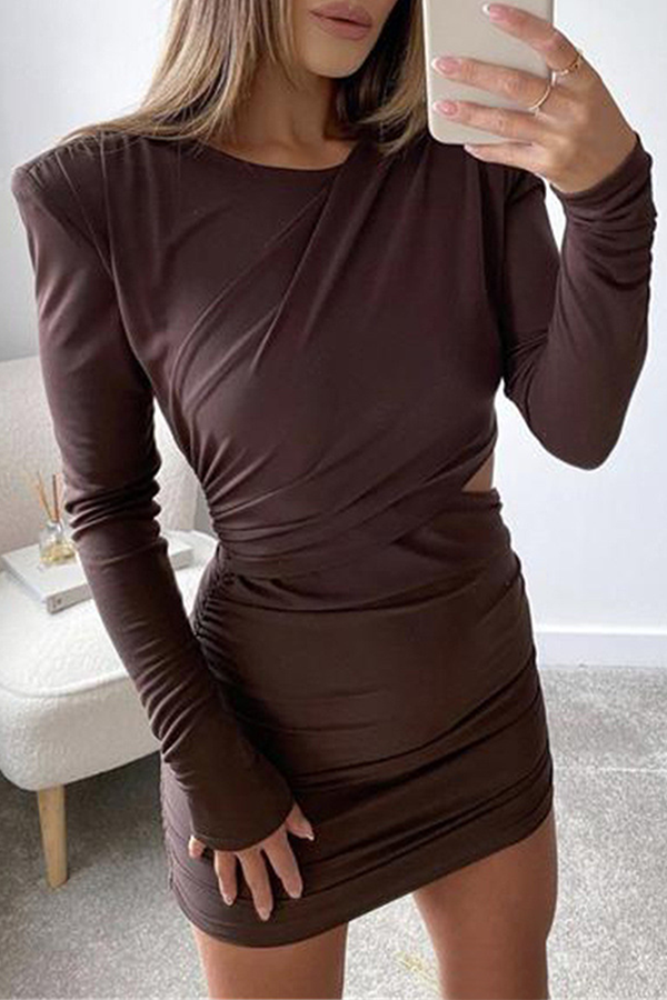 Casual en stijlvol Elegant en stijlvol Klassiek Effen uitgeholde patchwork-jurken met O-hals en wikkelrok