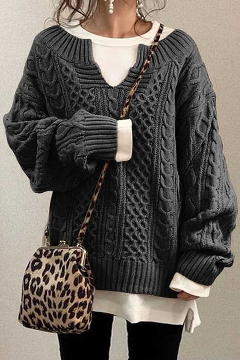 Casual Solid Patchwork V Neck Tops Sweater Trendy And Versatile