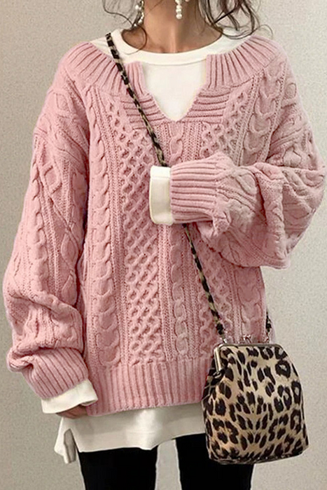 Suéter informal de parches lisos con cuello en V, moderno y versátil