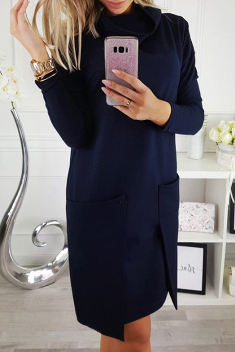 Casual & Stylish Classic Solid Pocket With Belt Irregular Dress Dresses(3 Colors)