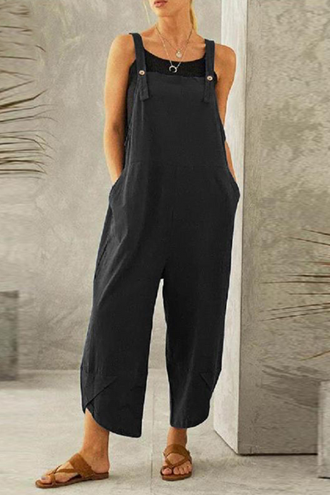 Casual & Stylish Classic Solid Buttons Capris Loose Jumpsuits(8 Colors)