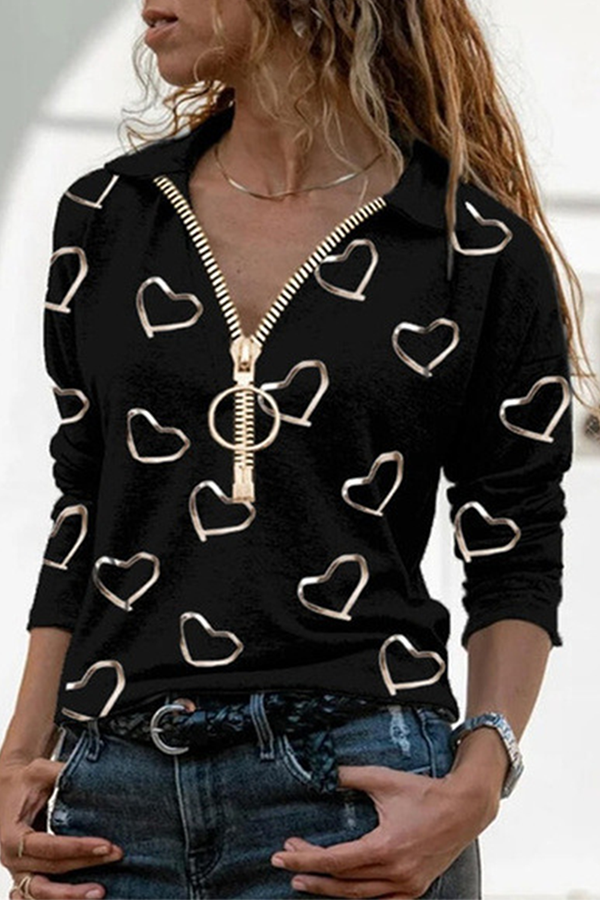 Casual en stijlvolle print patchwork rits turndown kraag tops (4 kleuren)