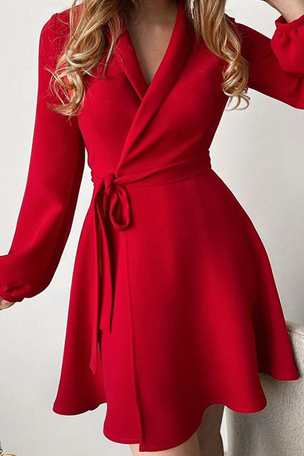 Fashion Print Solid Patchwork With Belt Turndown Collar A Line Dresses Elegant For Special Occasions