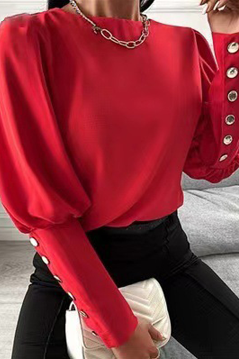 Fashion Elegant & Stylish Classic Solid Buckle Fold O Neck Blouses(3 Colors)