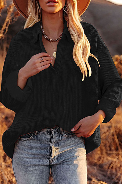 Casual & Stylish Classic Solid Basic Turndown Collar Tops(6 Colors)