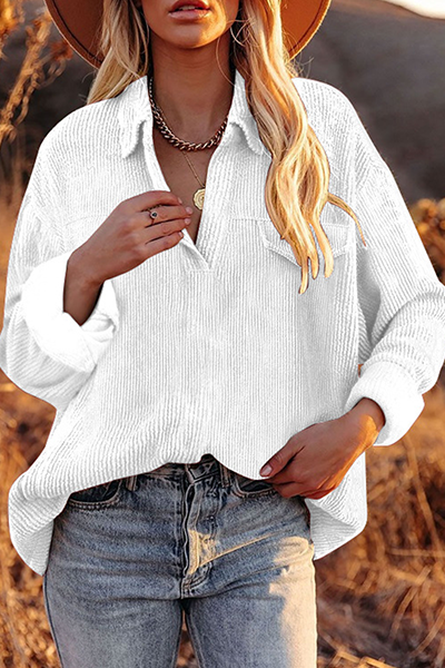 Casual & Stylish Classic Solid Basic Turndown Collar Tops(6 Colors)