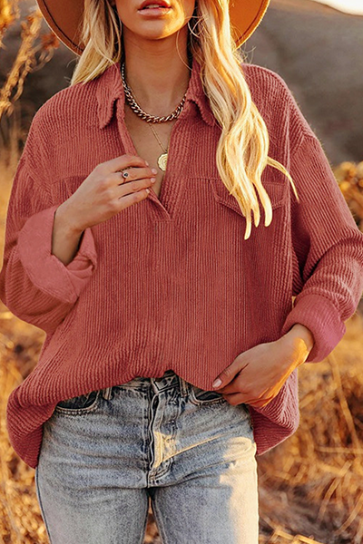 Casual & Stylish Classic Solid Basic Turndown Collar Tops(6 Colors)